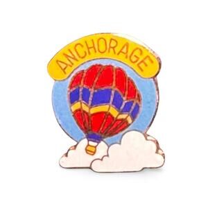 Vintage Anchorage Alaska Hot Air Balloon Enamel Pin Souvenir Travel Lapel Pin